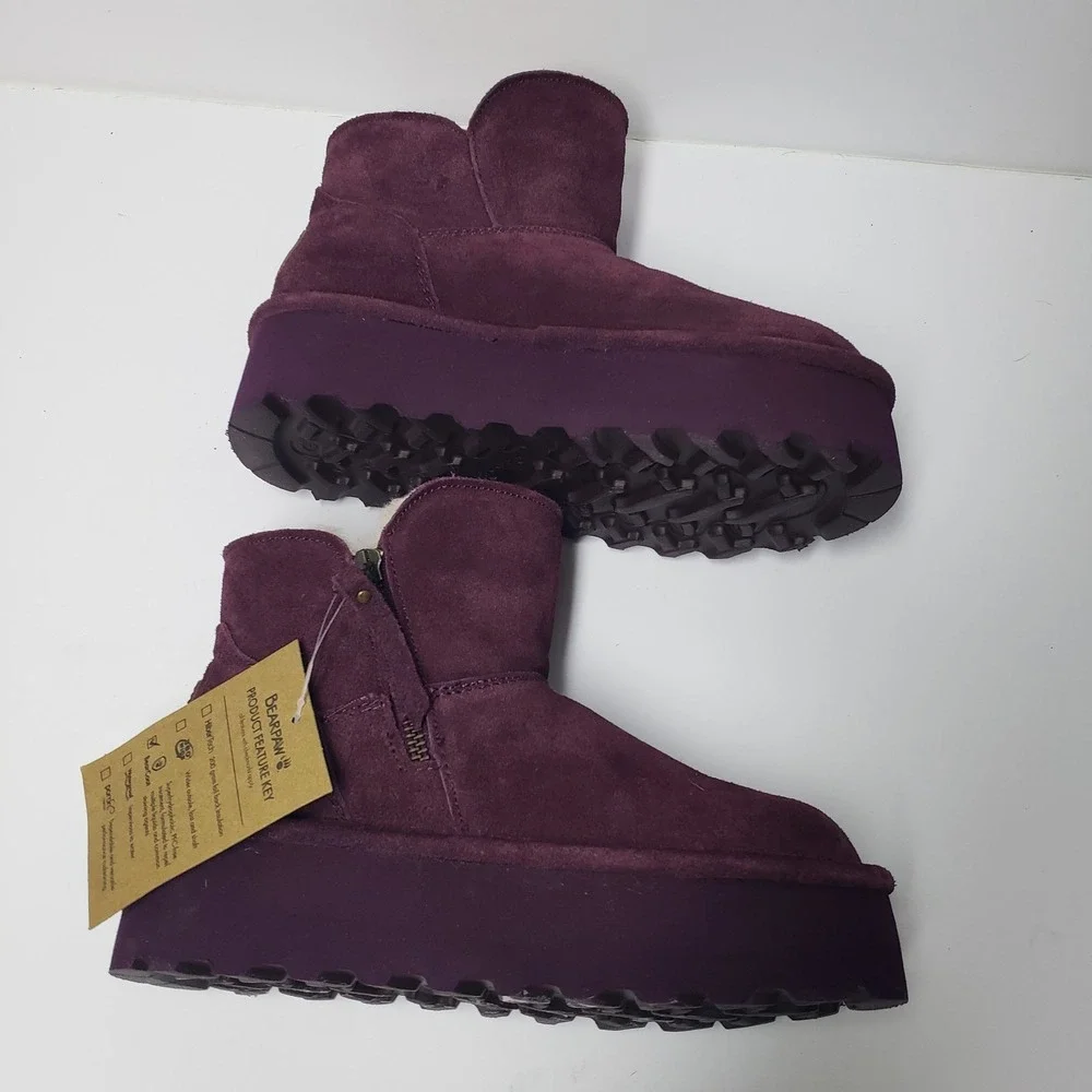 NWT‎ Bearpaw Boots Womens Size 5 Short Ankle Zip Fur Lined Winter Purple